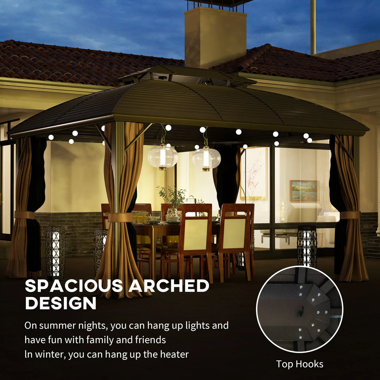 Outsunny 3.65 x 3(m) Hardtop Steel Gazebo Canopy with Aluminium Frame, Double Roof, Net Sidewalls and Curtains, Coffee