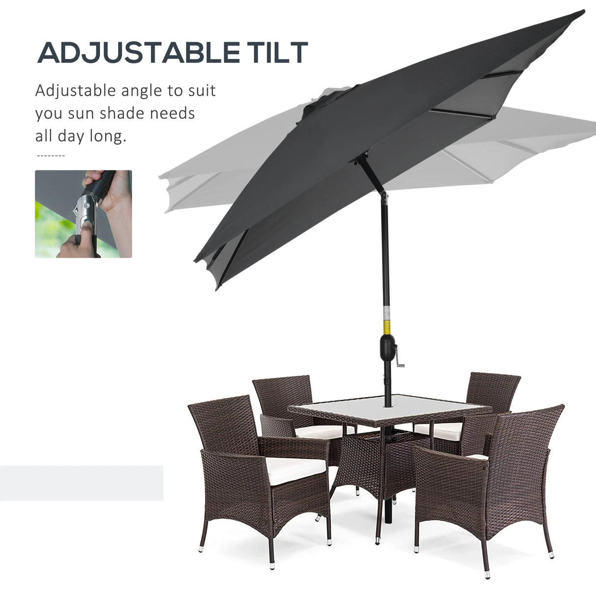 Outsunny 3x2m Patio Parasol Garden Umbrellas Canopy with Aluminium Tilt Crank Rectangular Sun Shade Steel, Black