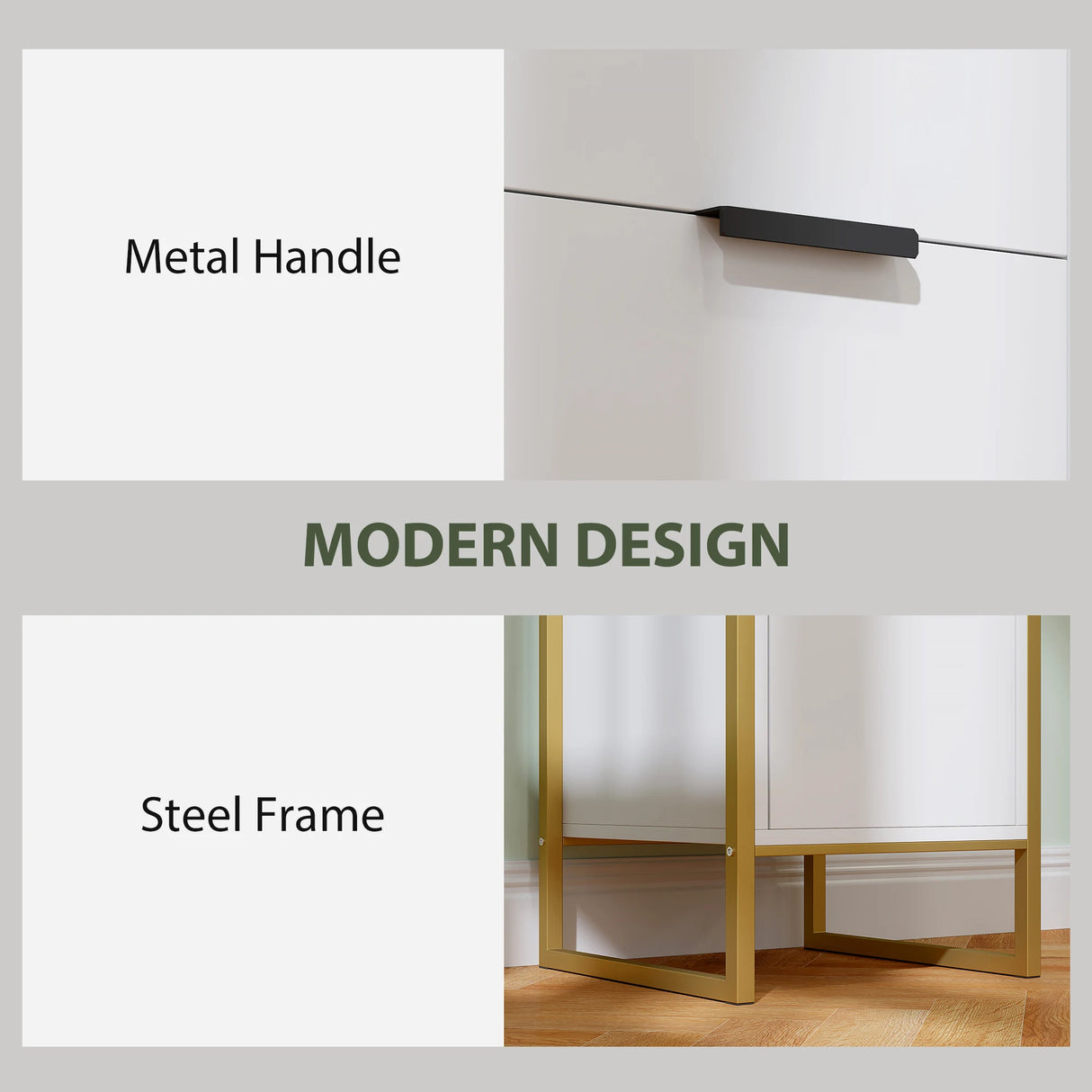 HOMCOM Bedroom Chest of Drawers, Industrial 3-Drawer Dresser, Storage Drawers Unit with Metal Frame for Living Room, White