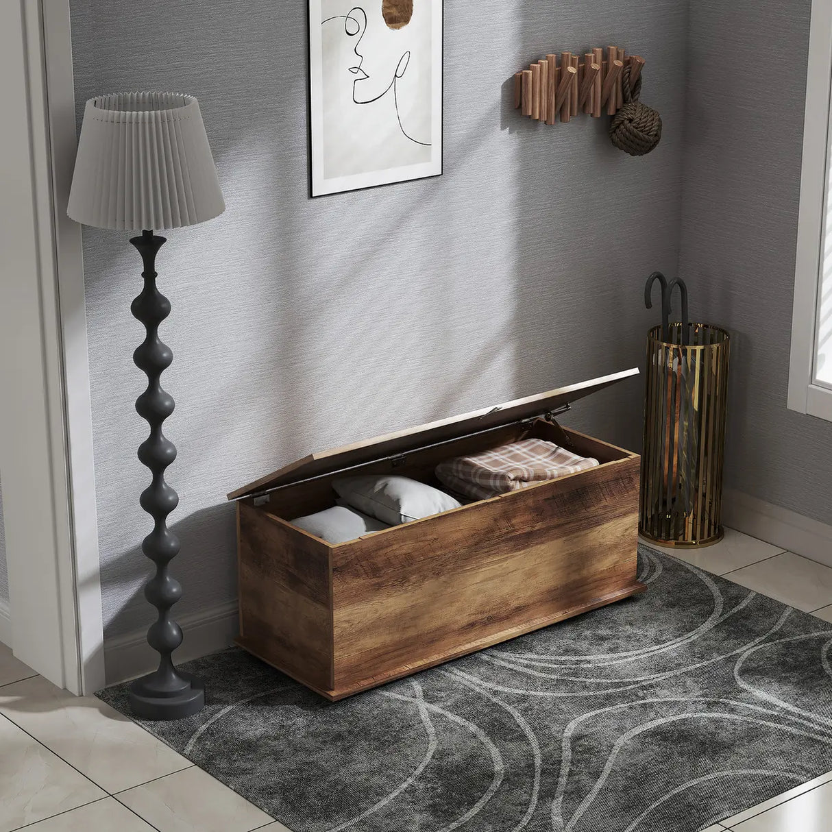 HOMCOM Storage Chest, Large 113L Blanket Box, Shoe Bench with Safety Hinged Lid, Storage Trunk, Bed End Bench for Bedroom, Hallway, Living room, Playroom, 100 x 40 x 40cm, Brown Wood Grain
