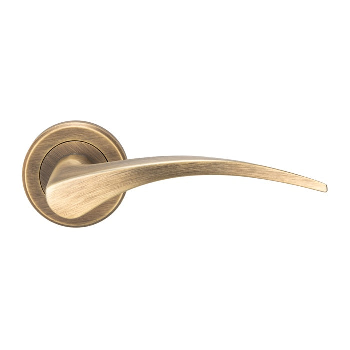 OLIVIER LEVER ON SPRUNG SCREW-ON ROUND ROSE - ANTIQUE BRASS - PAIR