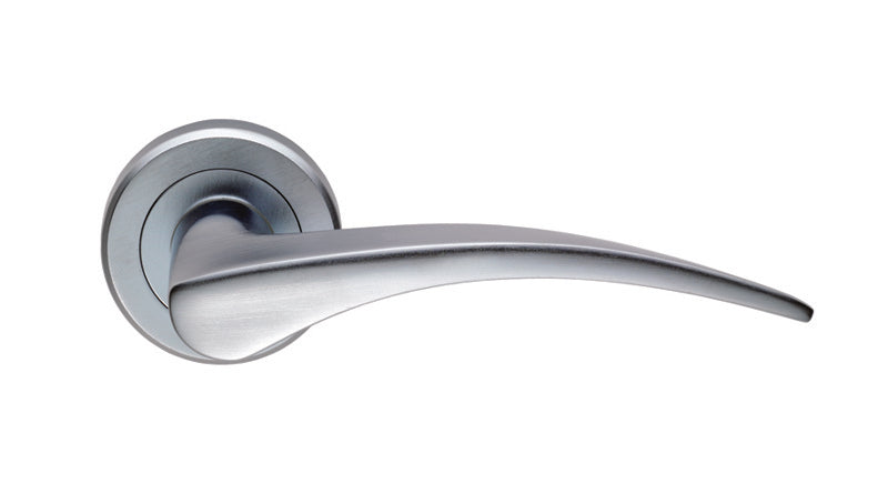 OLIVIER LEVER ON SPRUNG SCREW-ON ROUND ROSE - SATIN CHROME - PAIR