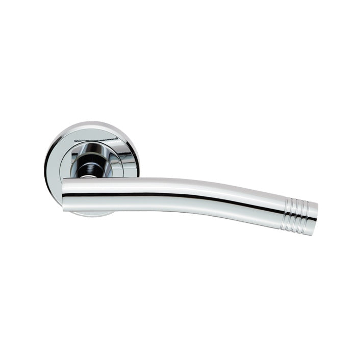 CAROLINA LEVER ON SPRUNG SCREW-ON ROUND ROSE - POLISHED CHROME - PAIR