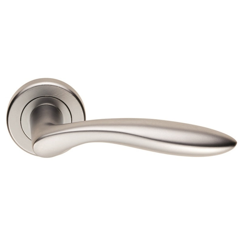 SHARK LEVER ON SPRUNG SCREW-ON ROUND ROSE - SATIN CHROME - SET