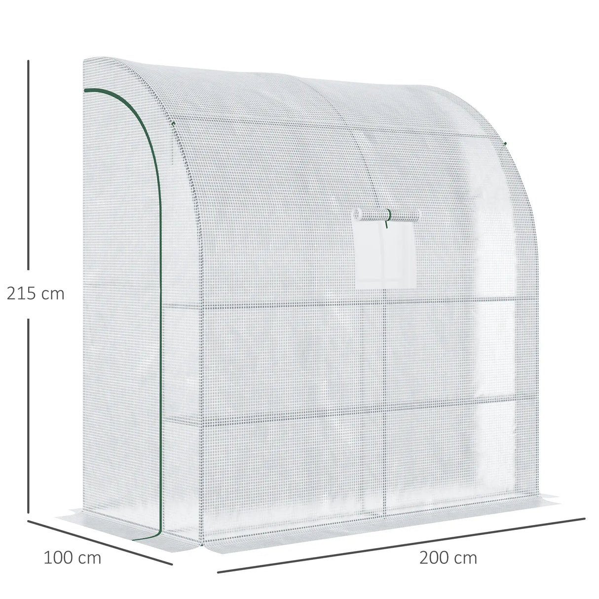Outsunny Walk-In Lean to Wall Greenhouse with Windows and Doors, Outdoor Green House with 3 Tiers 4 Wired Shelves, 200L x 100W x 215Hcm, White