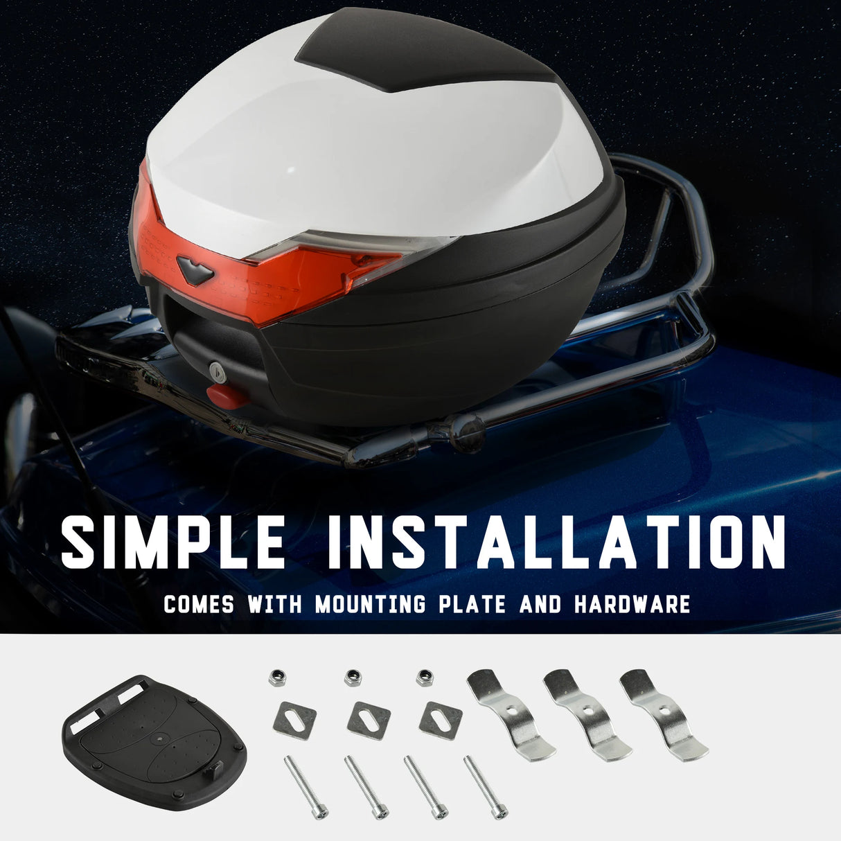 HOMCOM 32L Motorcycle Tail box Helmet Top Case Motorbike Luggage Storage Trunk Carrier Mount Rack