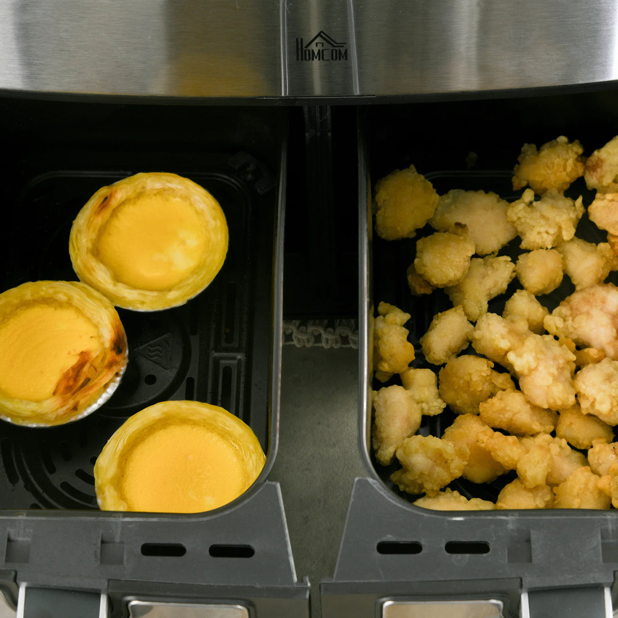 HOMCOM Dual Zone Air Fryer, 10-in-1 8L with Sync Cook & Sync Finish, 60-Minute Timer for Oil Free & Low Fat Cooking, 2400W