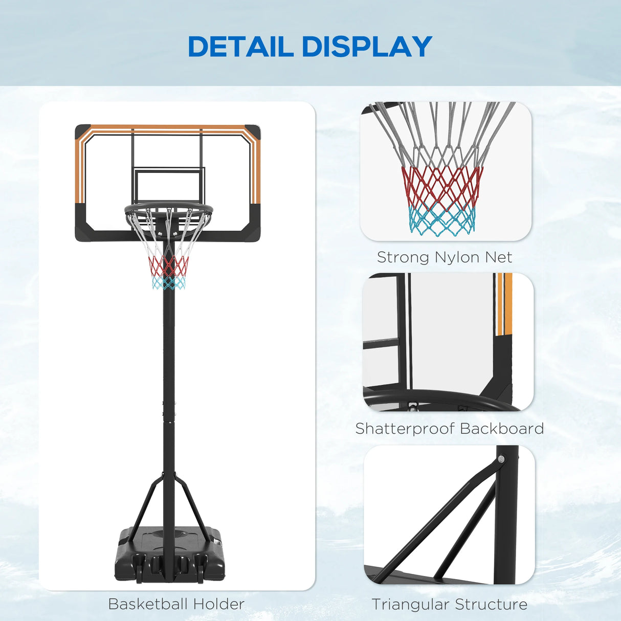 SPORTNOW Height Adjustable Basketball Stand Net Set System, Freestanding Basketball Hoop and Stand with Wheels, 182-213cm - Black