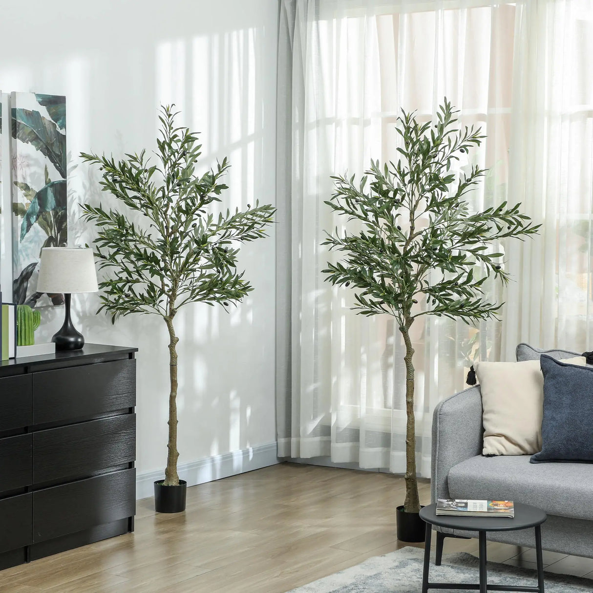 HOMCOM Set of Two Silk Leaf Artificial Olive Trees