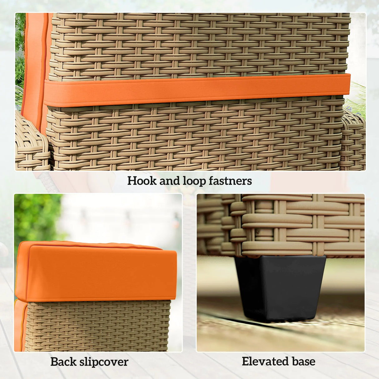 Outsunny 145 Reclining Rattan Armchair, with Footrest - Khaki/Orange