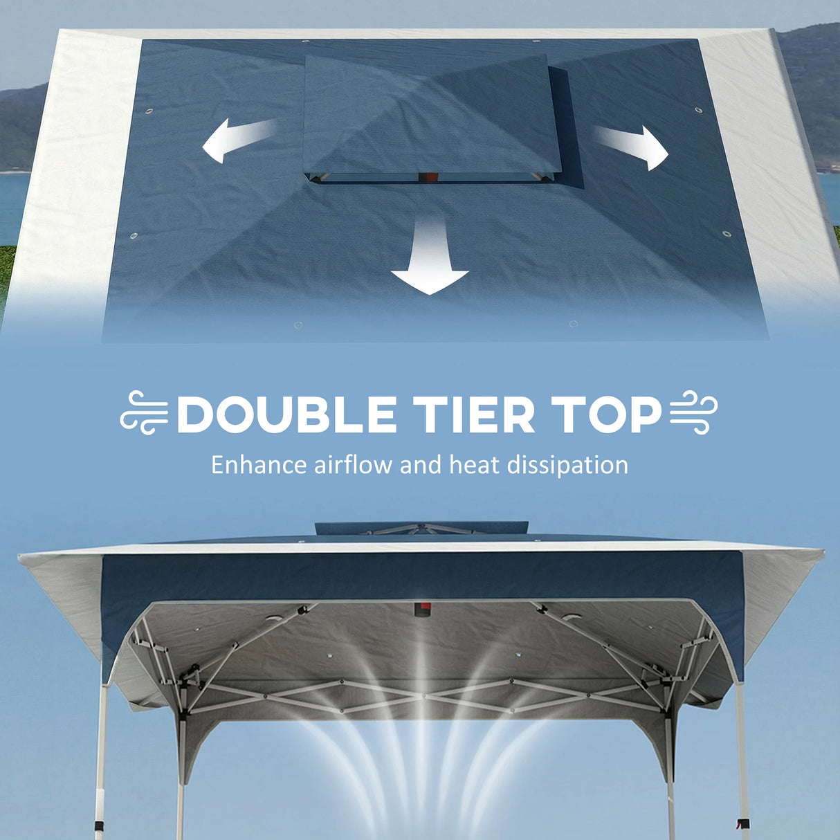 Outsunny 3.5 x 3.5 m Pop Up Gazebo with One-Push Setup, UPF50+ Double Tier Garden Party Tent Marquee with Carry Bag, Blue