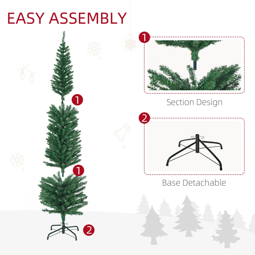HOMCOM 6' Artificial Prelit Christmas Trees Holiday Dcor with Colourful LED Lights, Pencil Shape, Steel Base