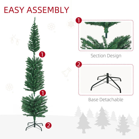 HOMCOM 6' Artificial Prelit Christmas Trees Holiday Dcor with Colourful LED Lights, Pencil Shape, Steel Base