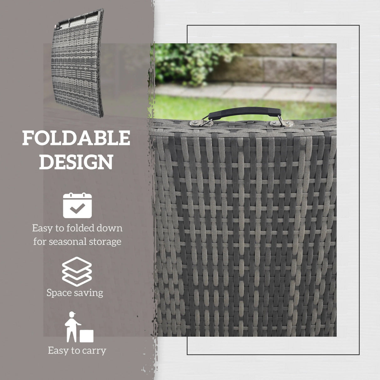 Outsunny Rattan Folding Sun Lounger Outdoor Chair with Cushion and Pillow Mixed Grey