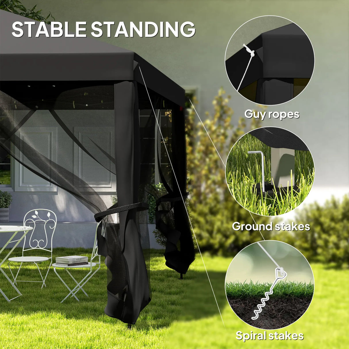 Outsunny 3 x 3 m Pop Up Gazebo, 420D Garden Tent Canopy with Removable Mesh Sidewall Netting, Carry Bag for Garden Patio Outdoor, Black