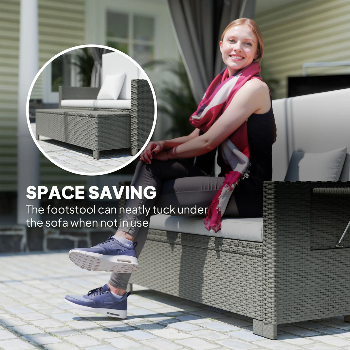 Outsunny Rattan Day Bed, with Footstool - Light Grey