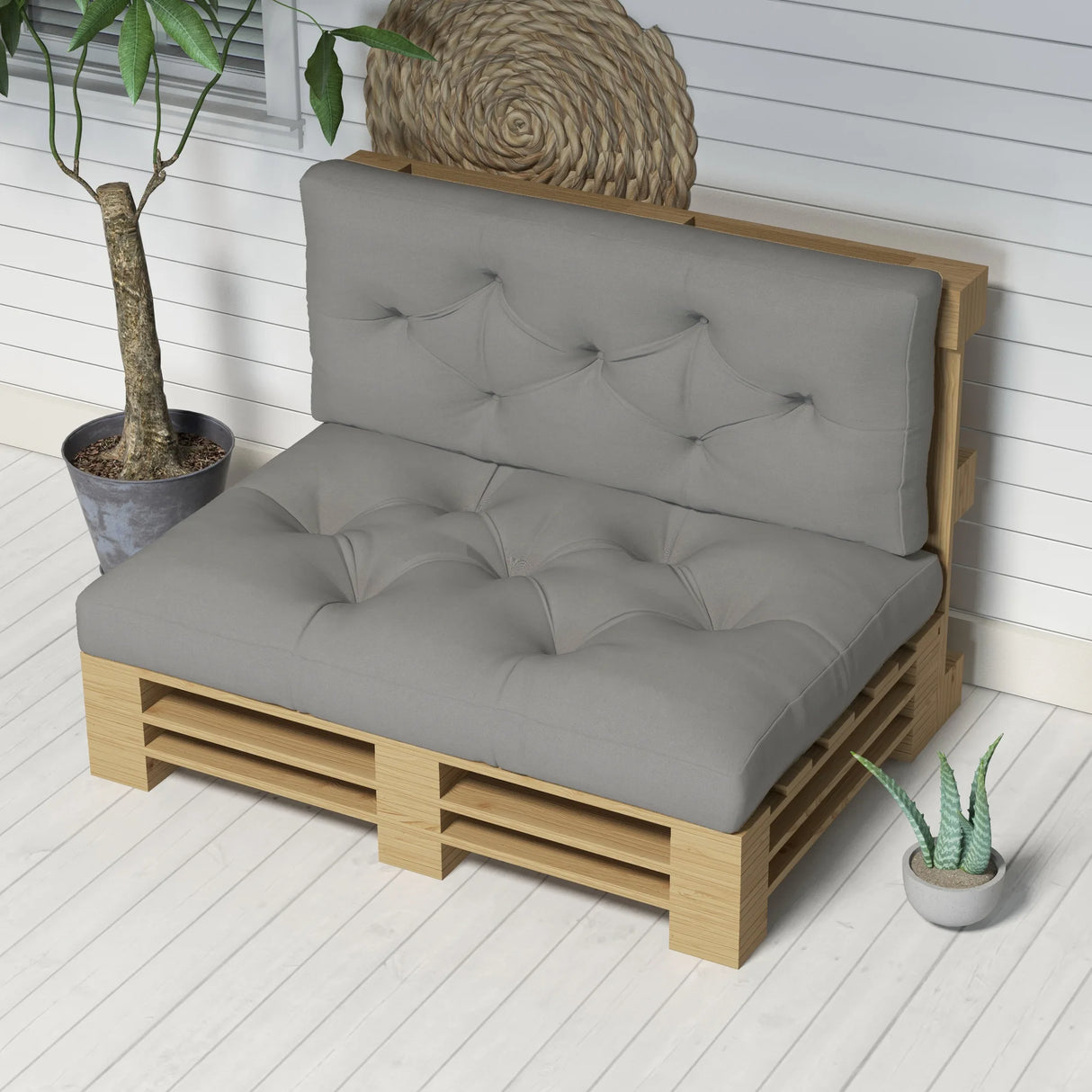 Outsunny Seat and Back Padded Pallet Cushion Set - Light Grey