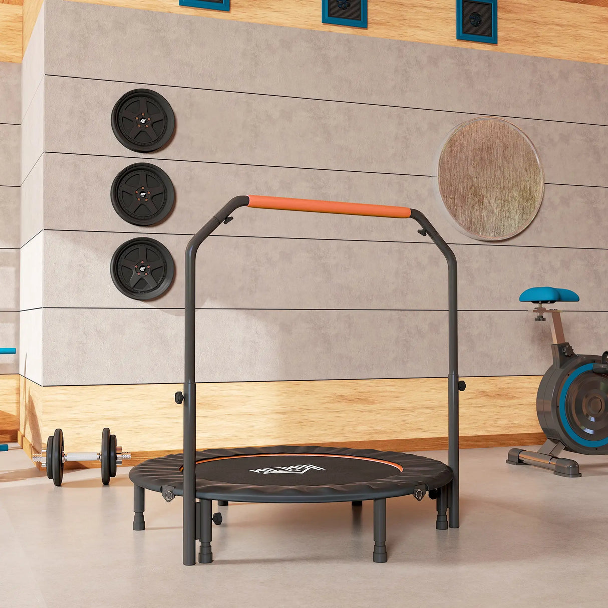 HOMCOM 48" Foldable Mini Fitness Trampoline, with Adjustable Foam Handle, Orange