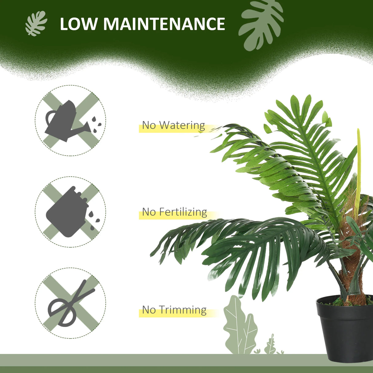 Outsunny 2 Pack 60cm Artificial Palm Tree Decorative Plant with Nursery Pot, Fake Tropical Tree for Indoor Outdoor Dcor