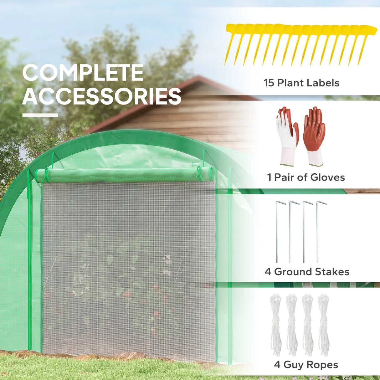 Outsunny 6 x 3(m) Polytunnel Greenhouse with Upgraded Structure, Mesh Door and Windows, 15 Plant Labels, Green