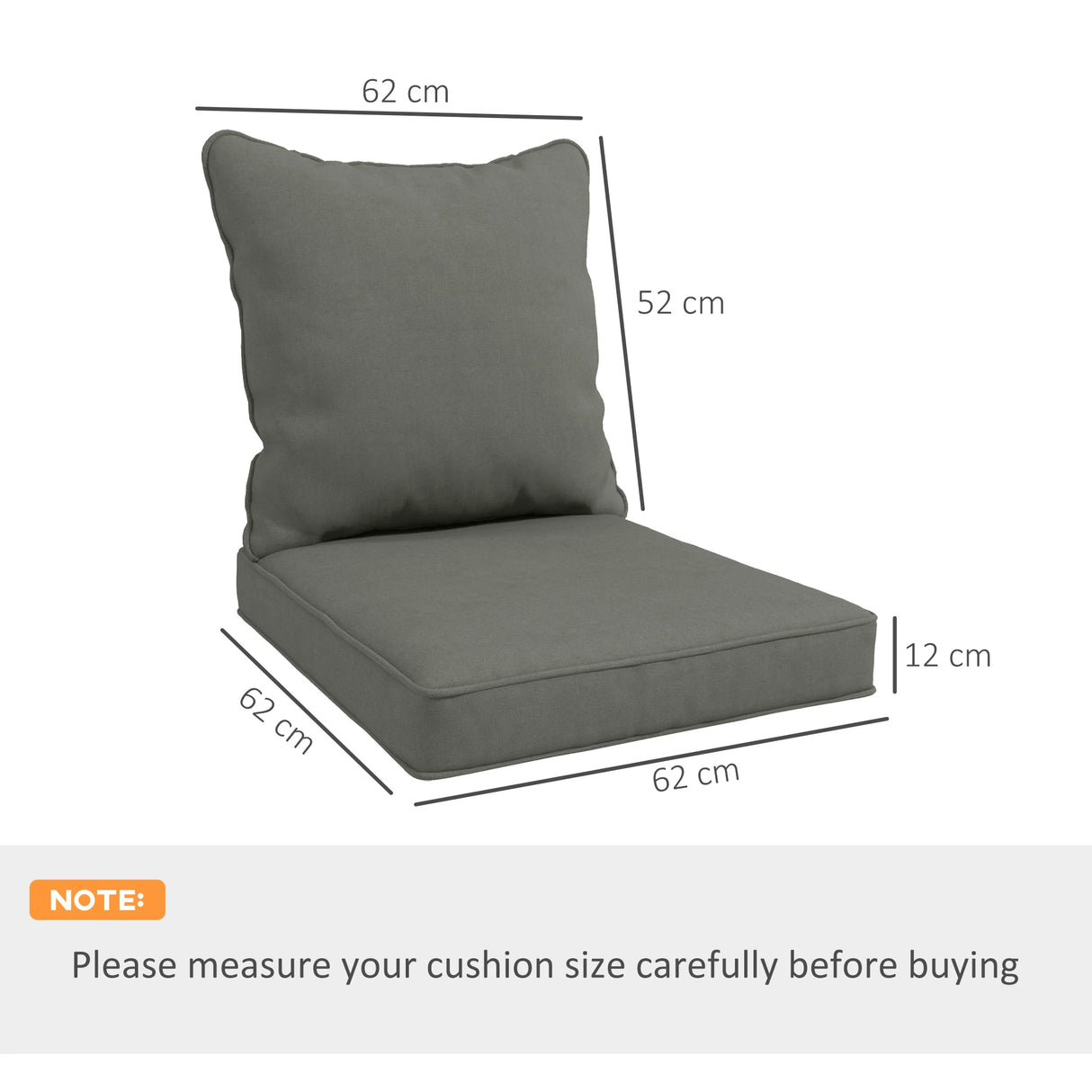 Outsunny Seat and Back Padded Cushion Set, CUSHION ONLY - Charcoal Grey