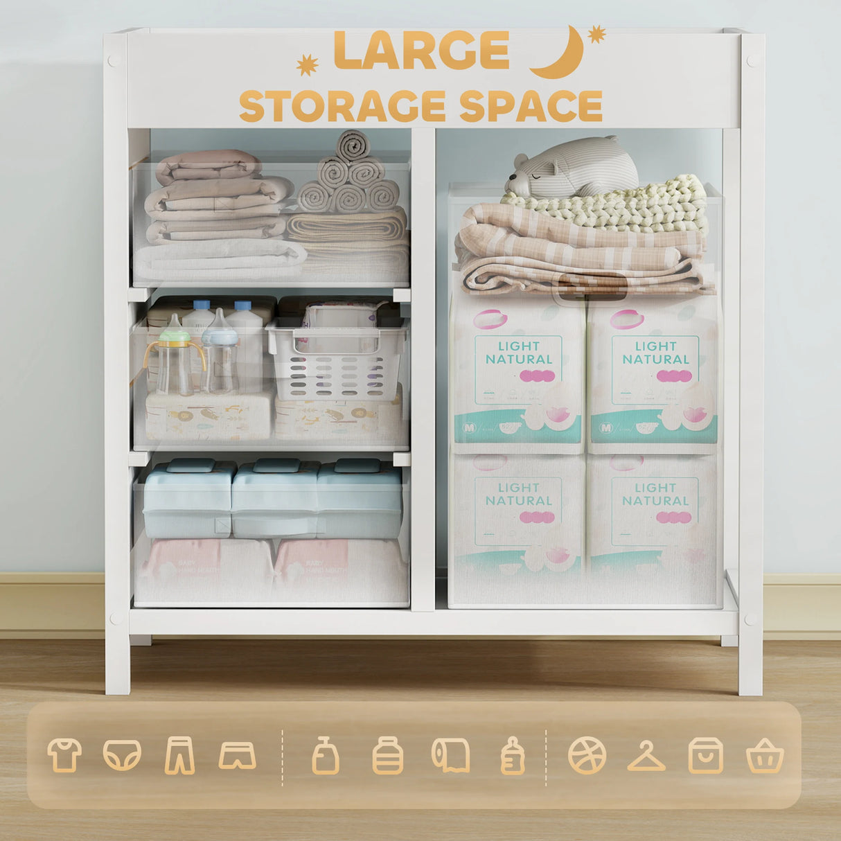 AIYAPLAY Baby Changing Unit with 4 Storage Drawers, Mat for Bedroom Nursery, 84 x 84.5 cm, White