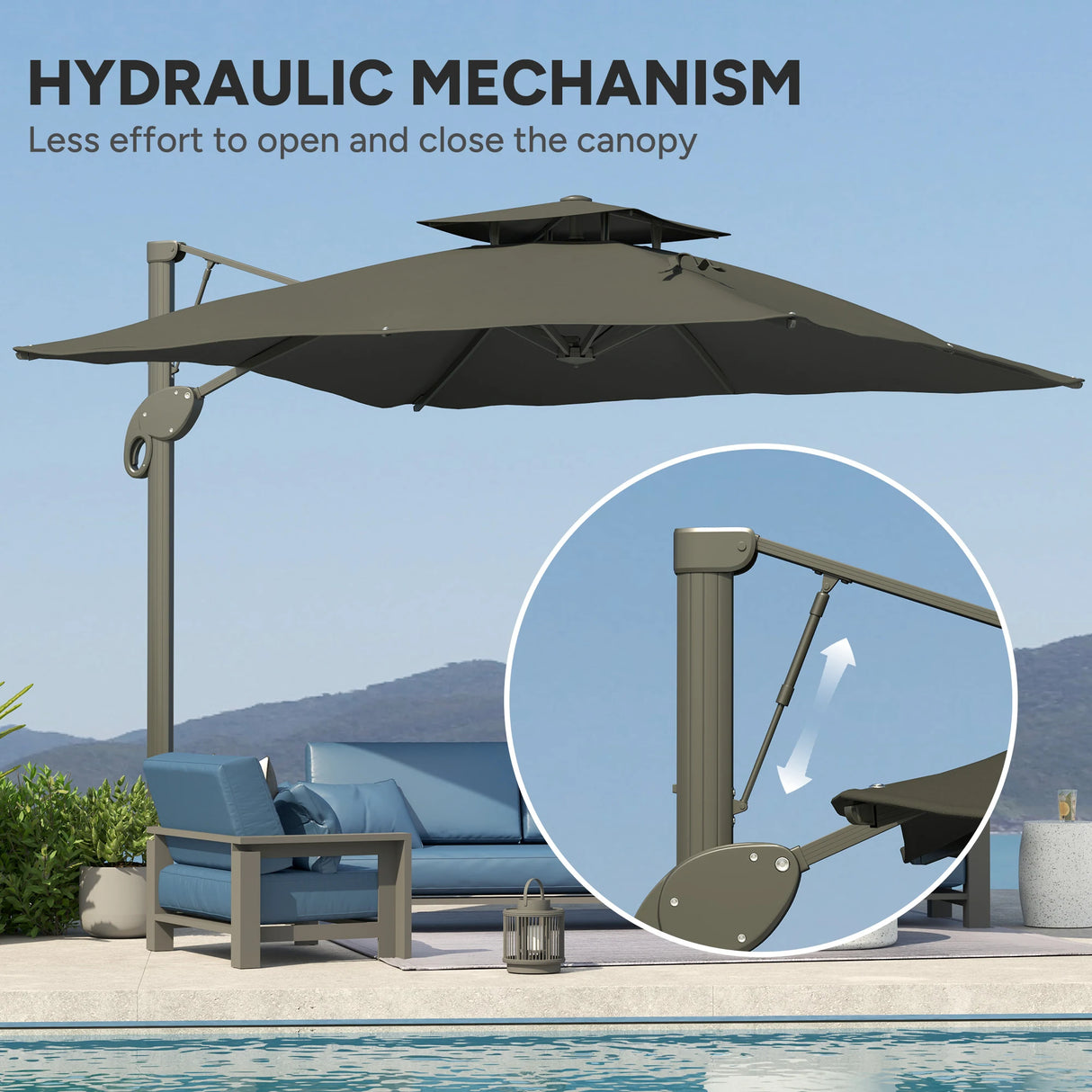 Outsunny 3m Thick Fabric Cantilever Garden Parasol, with Cross Base - Grey