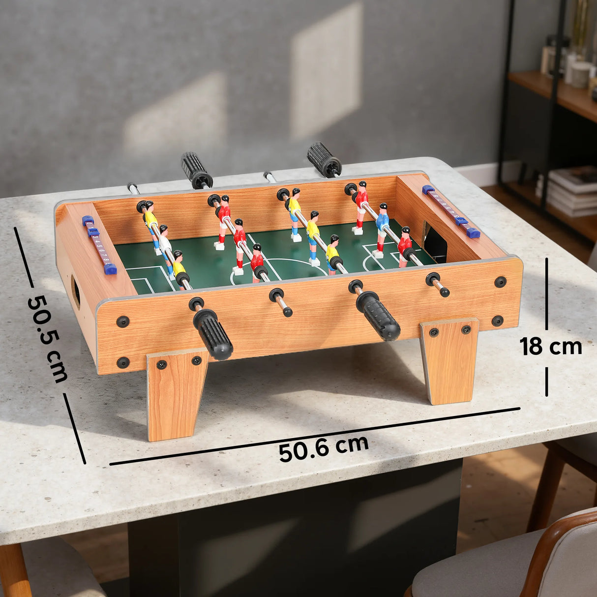 SPORTNOW 20 in Table-top Football Table with Stainless Steel Rods, Compact Foosball Table for Kids and Adults, All-Inclusive Foosball Game Set for Indoor, Nature Wood Finish