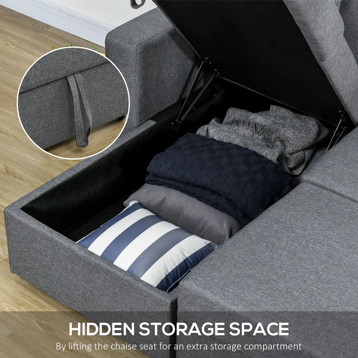 HOMCOM 3 Seater Pull Out Sofa Bed with Storage, Pre-Assembled & Delivered to Your Home for Free, Dark Grey