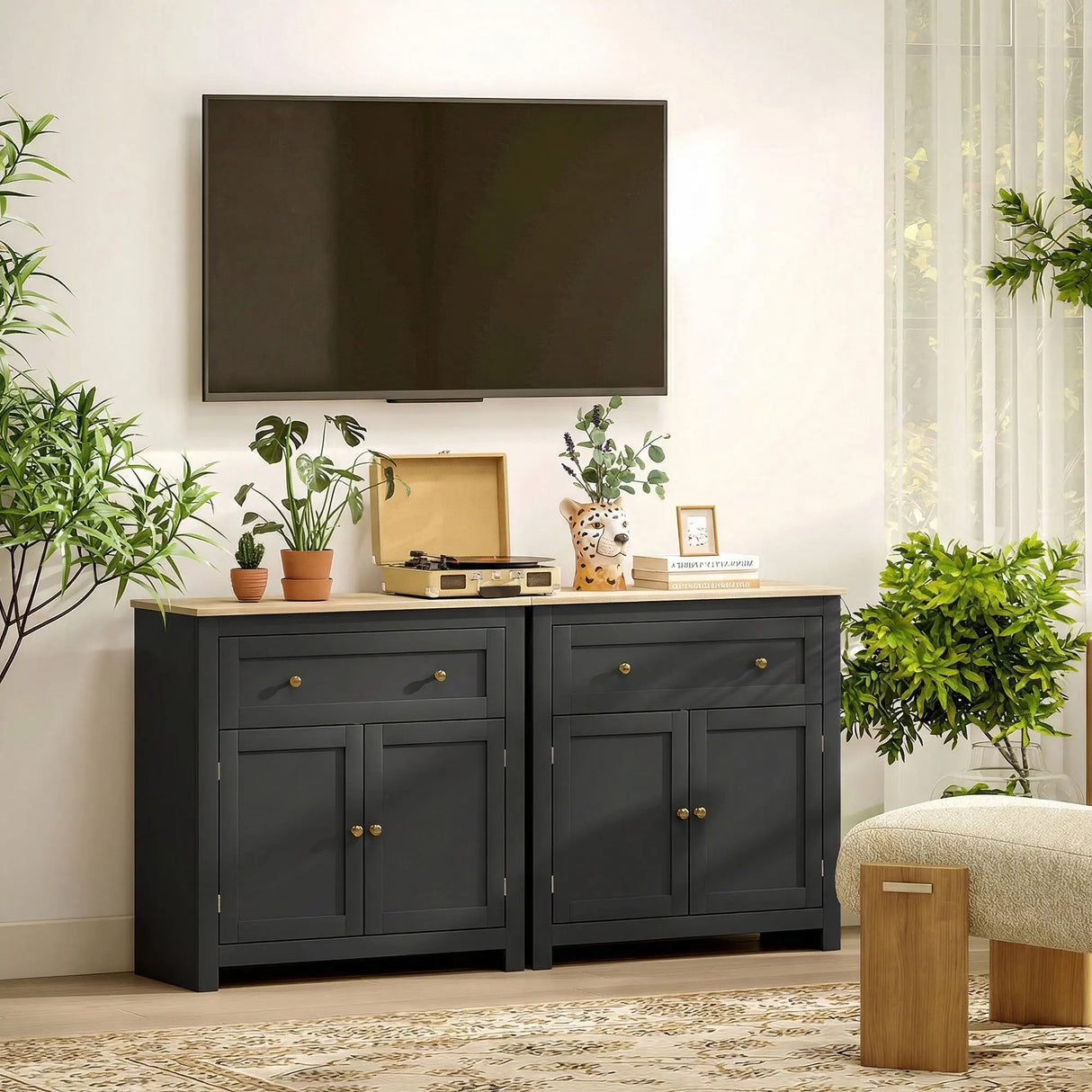 HOMCOM Sideboard Storage Cabinet, Modern Kitchen Cupboard with Adjustable Shelf, Drawer and Double Doors, Black