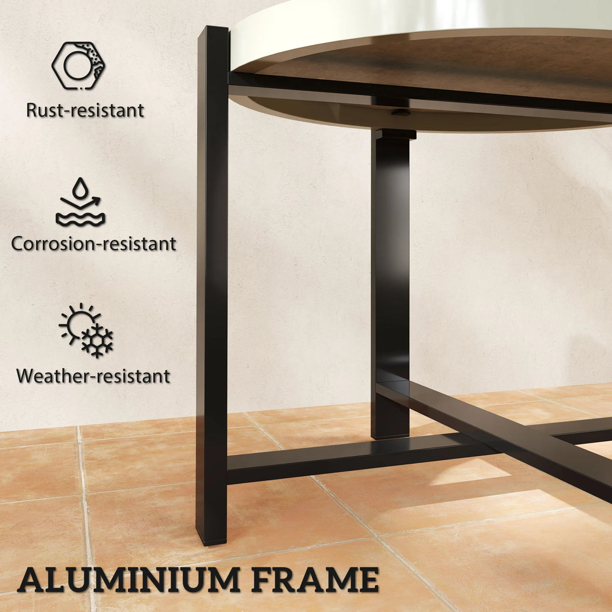 Outsunny Round Small Garden Table, 60cm Outdoor Side Table with Faux Marble Tempered Glass Top, Aluminium Frame for Garden, Patio, Balcony, Light Grey
