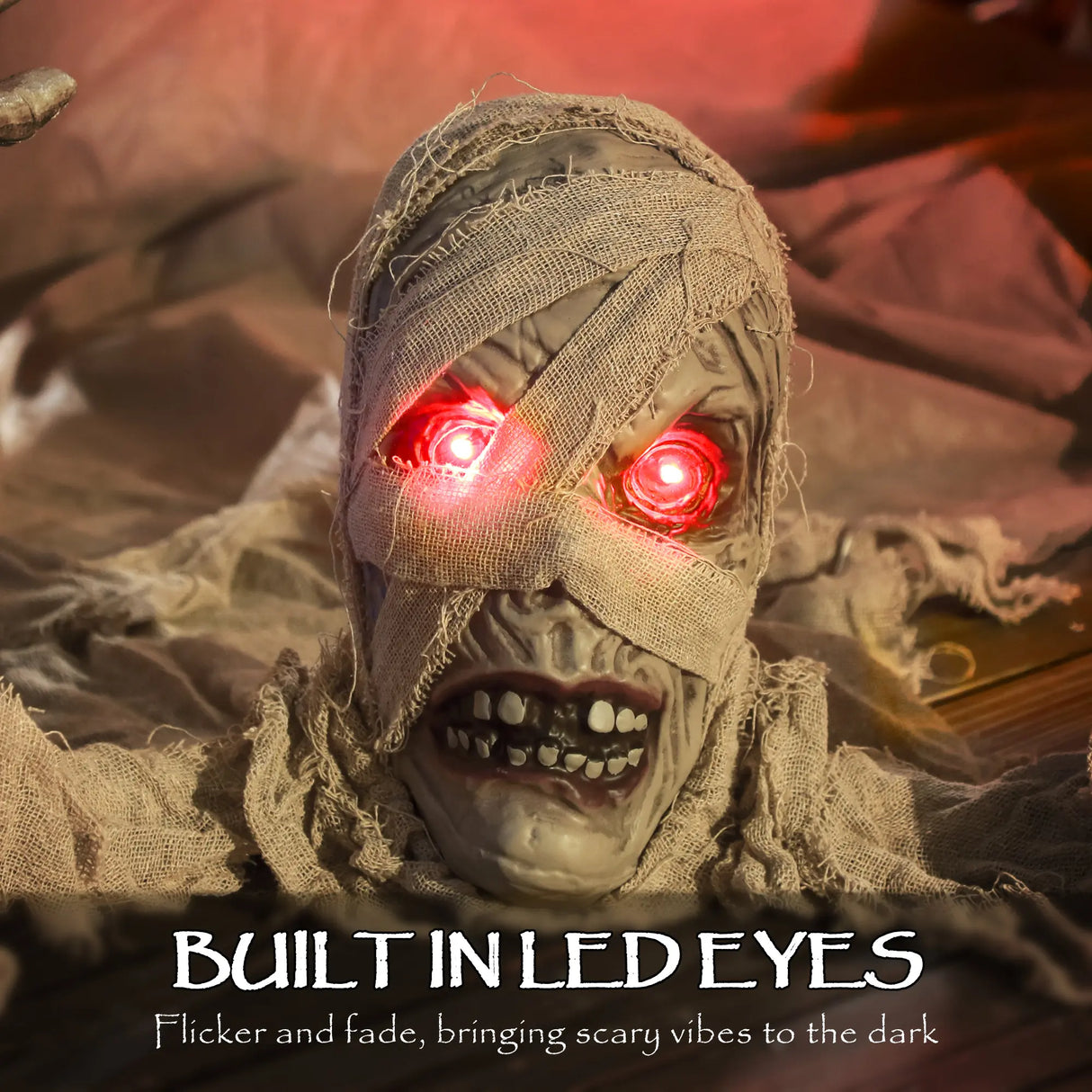 Outsunny 183 cm Life Size Halloween Animated Crawling Mummy with Glowing LED Eyes, 8/16H Timer, Scary Halloween Decorations, Battery Operated, Indoor Outdoor Party Props