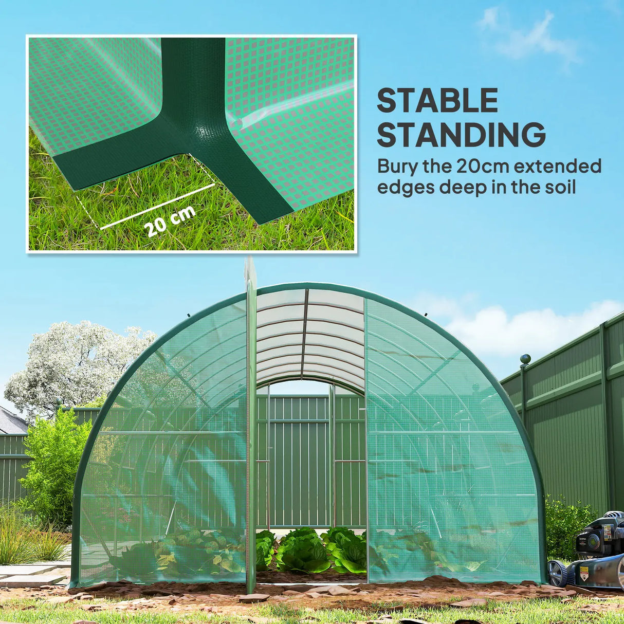 Outsunny Polyethylene Upgraded Structure Walk-in Polytunnel Greenhouse, 6 x 3(m), Green