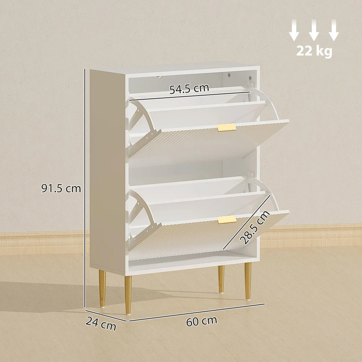 HOMCOM Narrow Shoe Cabinet with 2 Flip Drawers - White
