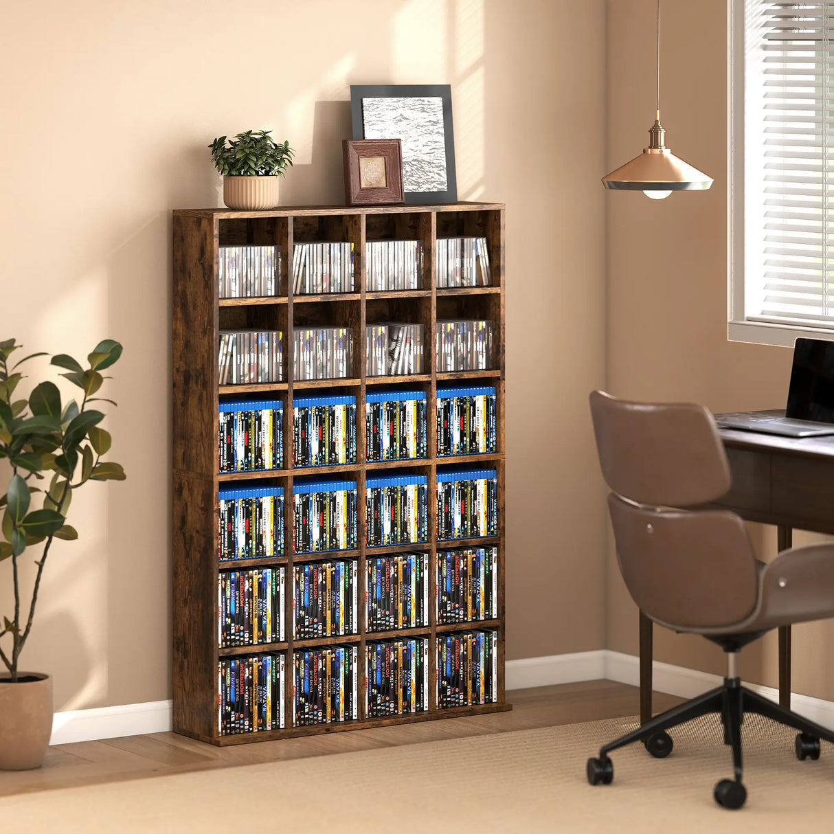 HOMCOM CD Storage Unit with Adjustable Shelves, 89 x 130.5 cm, Rustic Brown