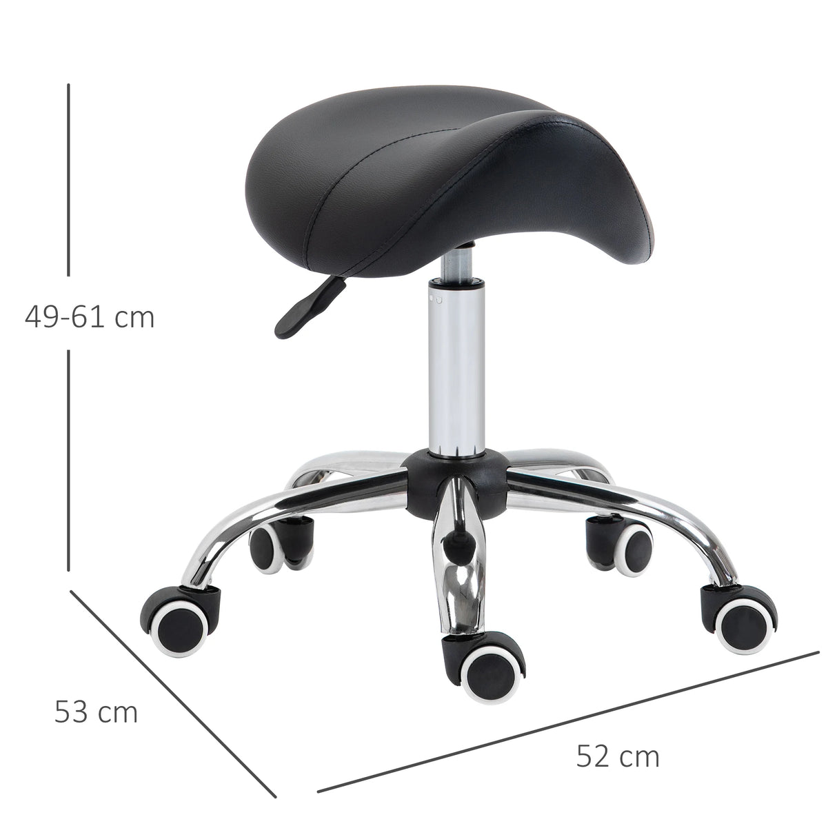 HOMCOM Cosmetic Stool 360 Rotate Height Adjustable Salon Massage Spa Chair Hydraulic Rolling Faux Leather Saddle Stool Mobility, Black