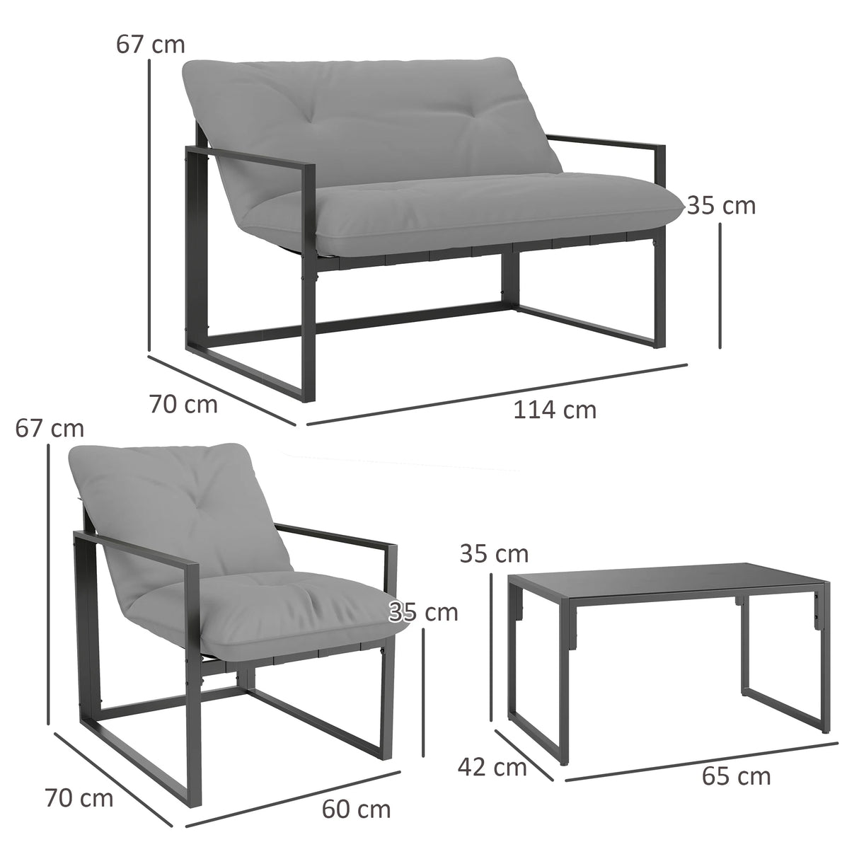 Outsunny Four-Piece Relaxed Back Garden Dining Set - Black/Light Grey