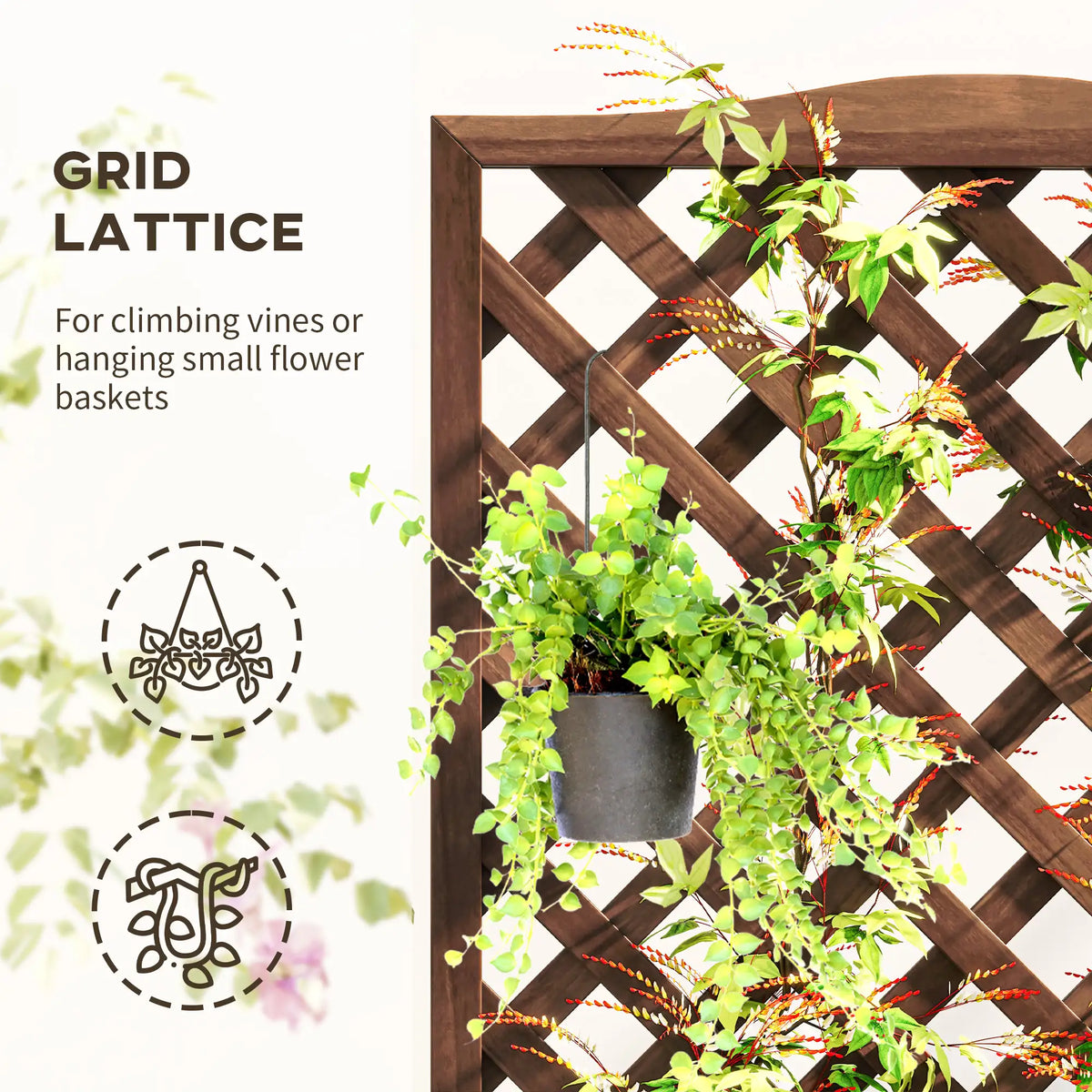 Outsunny 53L Garden Wooden Planter Box with Trellis Free Standing Flower Raised Bed with Lattice for Climbing Plants, 76cm x 36cm x 170cm, Dark Brown