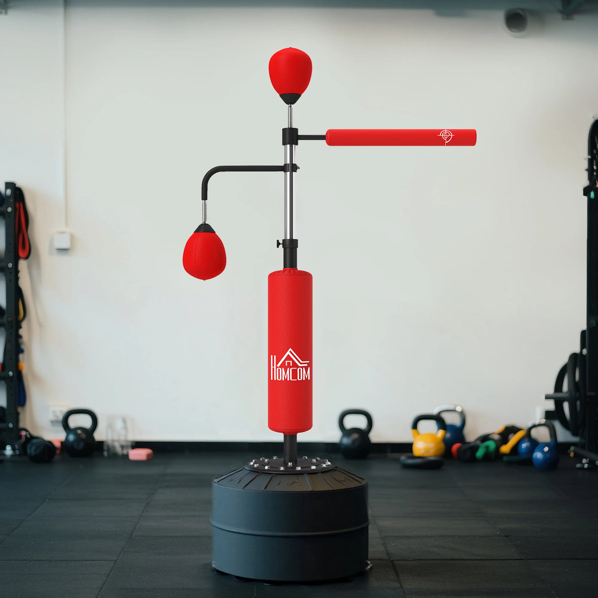HOMCOM 4-in-1 Boxing Punching Bag, Freestanding with 2 Speed Bals, 360 Reflex Bar, 160-230cm Adjustable Height, Red
