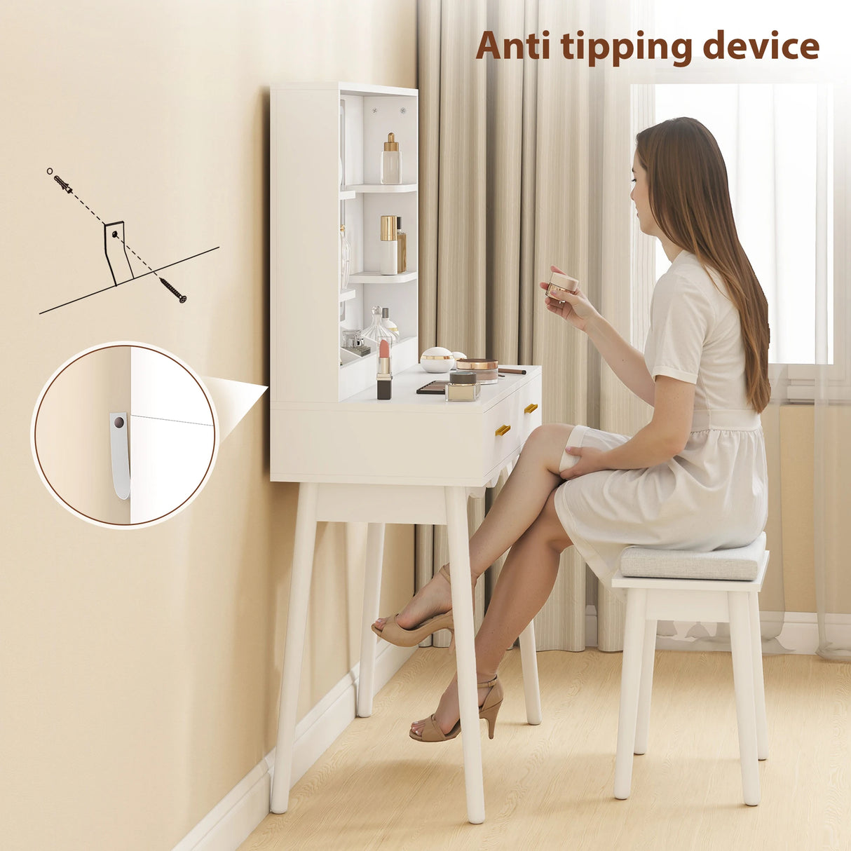 HOMCOM Elegant Dressing Table, with LED Mirror - White