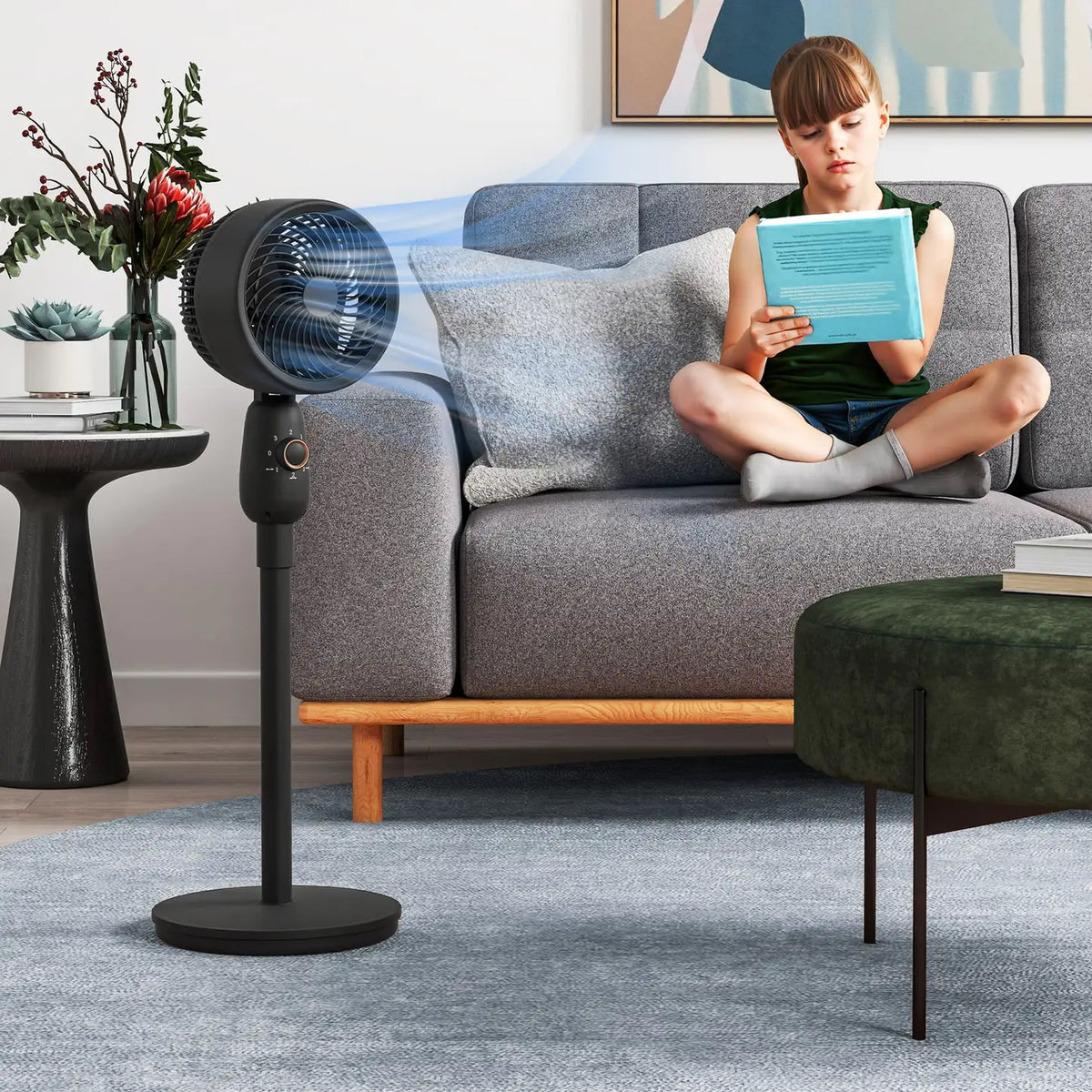 HOMCOM Pedestal Fan, Powerful Air Circulator, 12 Inch Floor Standing Fan with 3 Speed Settings, Oscillating Function for Bedroom, Home and Office, Black