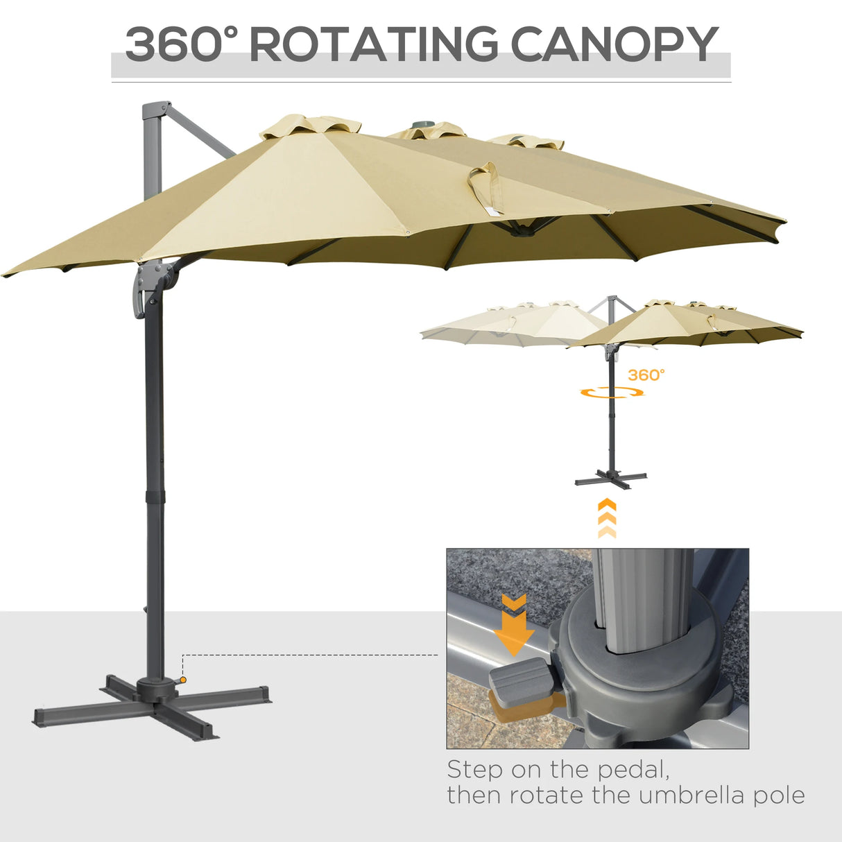 Outsunny 4.5 m Patio Parasol, Large Double-Sided Rectangular Garden Umbrella with Crank Handle, 360 Cross Base for Bench, Outdoor, Khaki