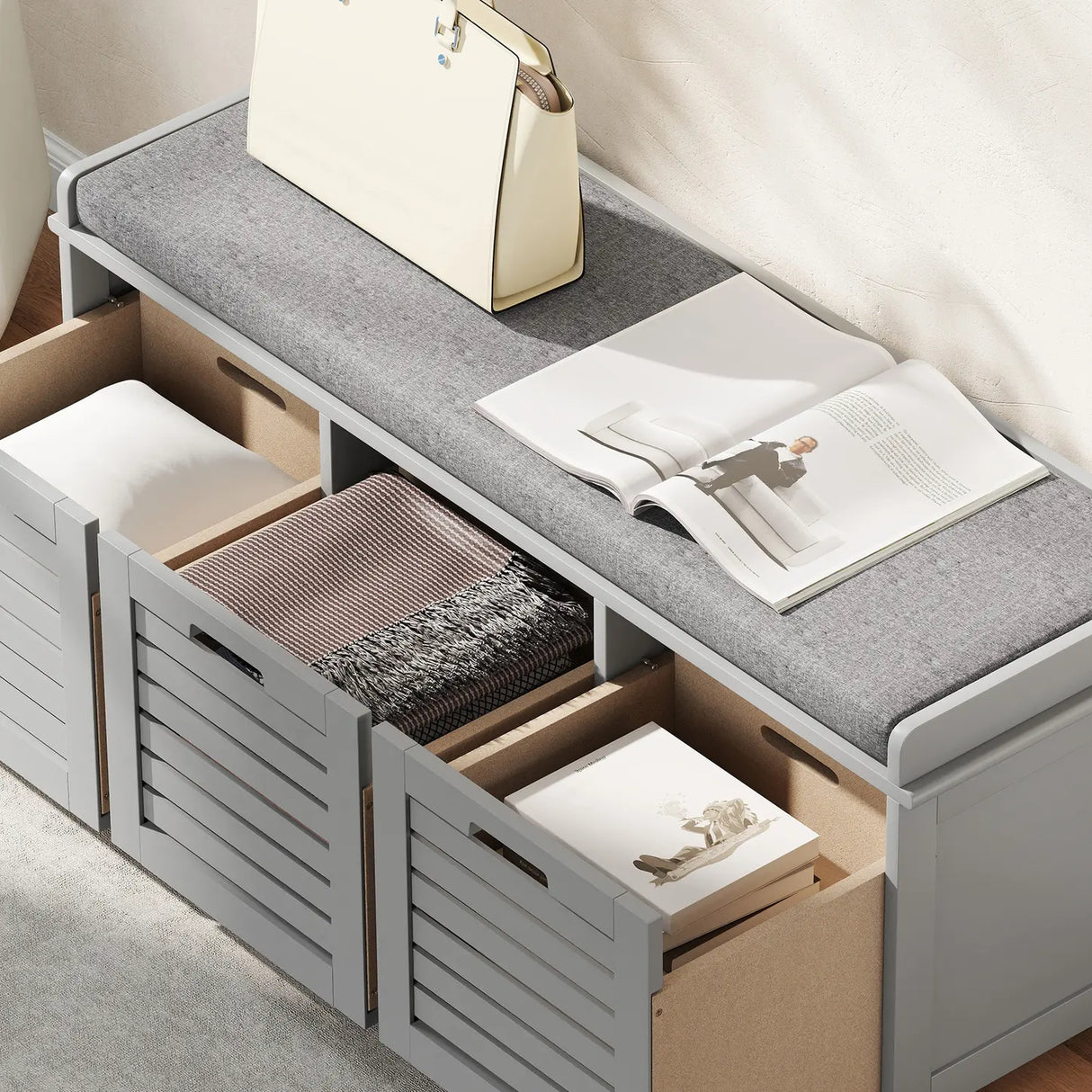 HOMCOM 3-Drawer Shoe Storage Bench - Grey