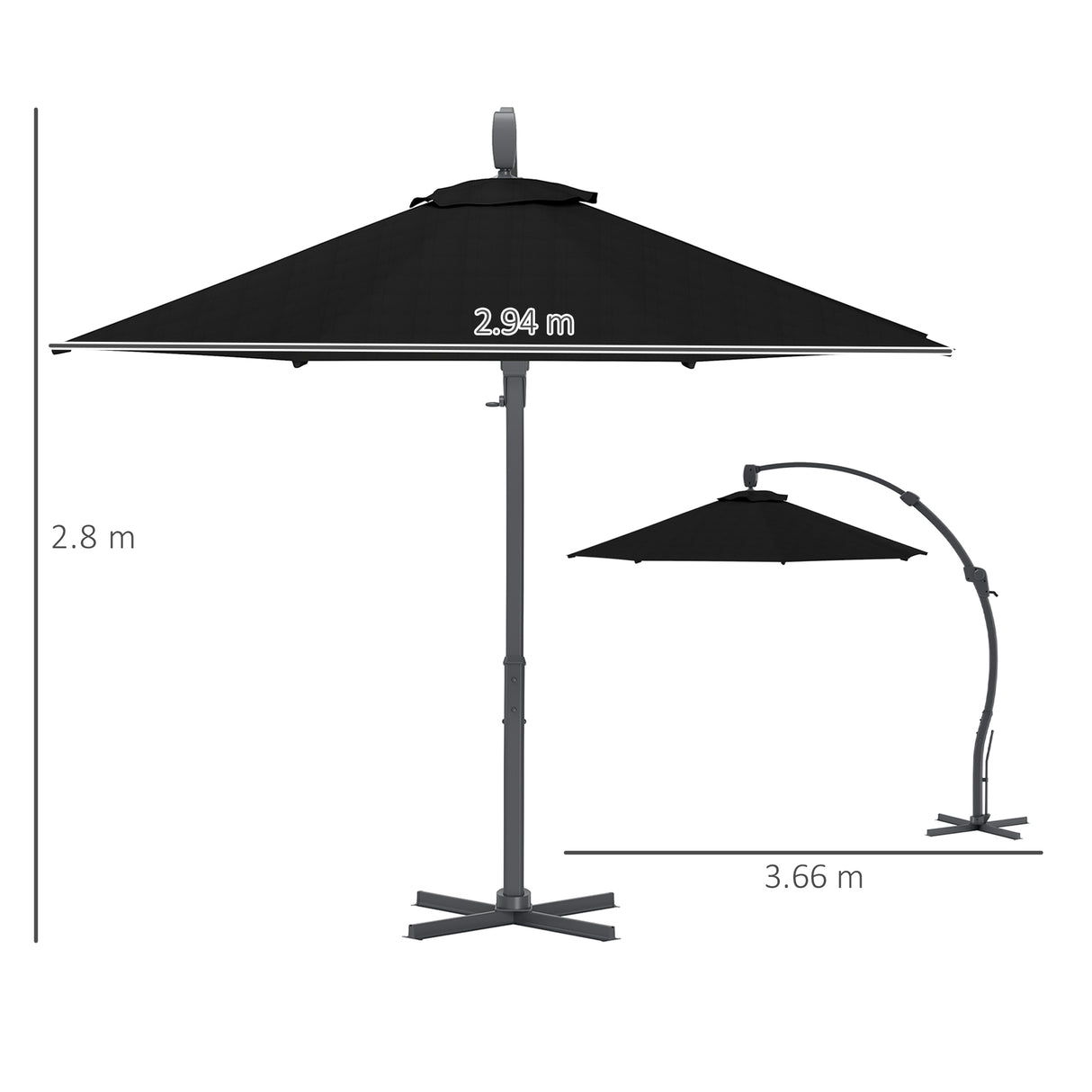 Outsunny 3(m) Garden Cantilever Parasol, Round Overhanging Umbrella with Crank Handle, Cross Base, Aluminium Frame and 360 Rotation, Banana Patio Umbrella for Outdoor Sun Shade, Black