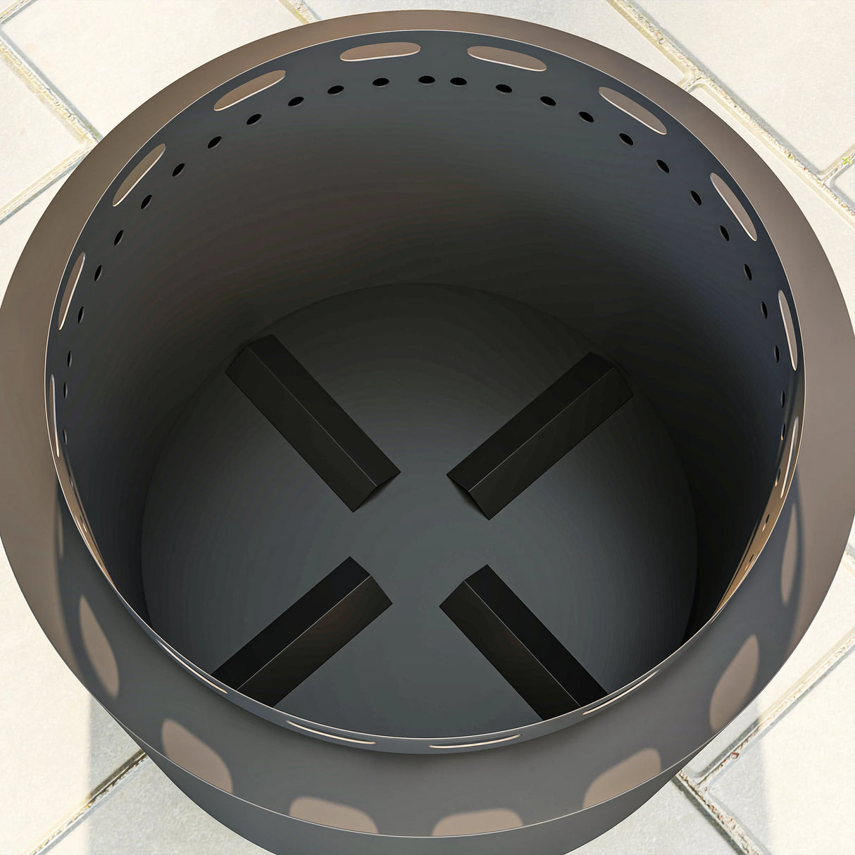 Outsunny Smokeless Fire Pit, 48.5cm Portable Wood Burning Firepit with Poker for Garden Camping Bonfire Party, Metal, Dark Grey