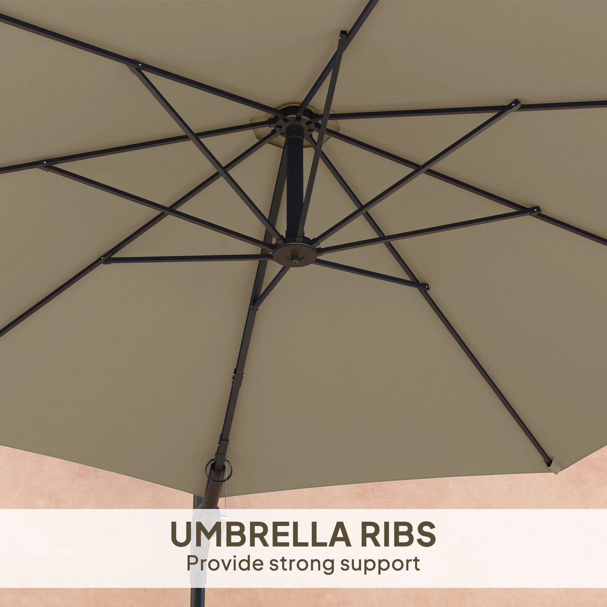 Outsunny 3(m) Wall-Mounted Parasol Shade, with Handle - Khaki