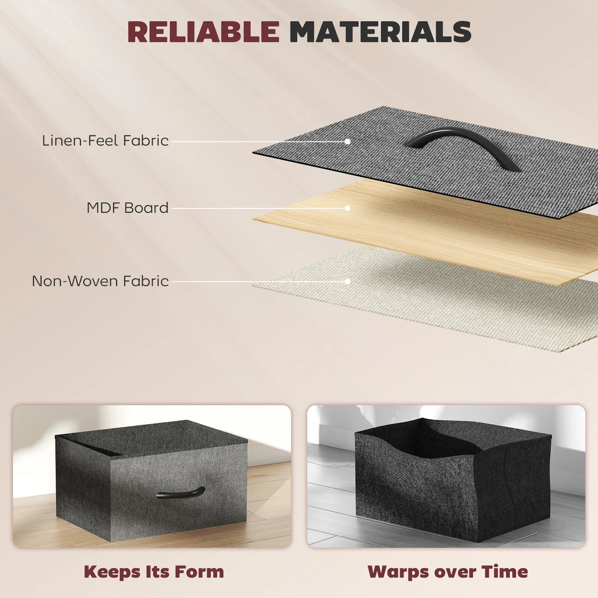 HOMCOM Chest of Five Fabric Drawers - Charcoal Grey