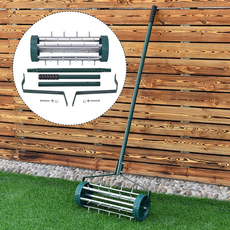 18 Inch Rolling Lawn Aerator with 3-Piece Handle for Soil Lawn