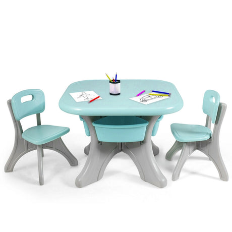 3 Sets of Table and Chairs with Detachable Storage Boxes Design for Kids Green