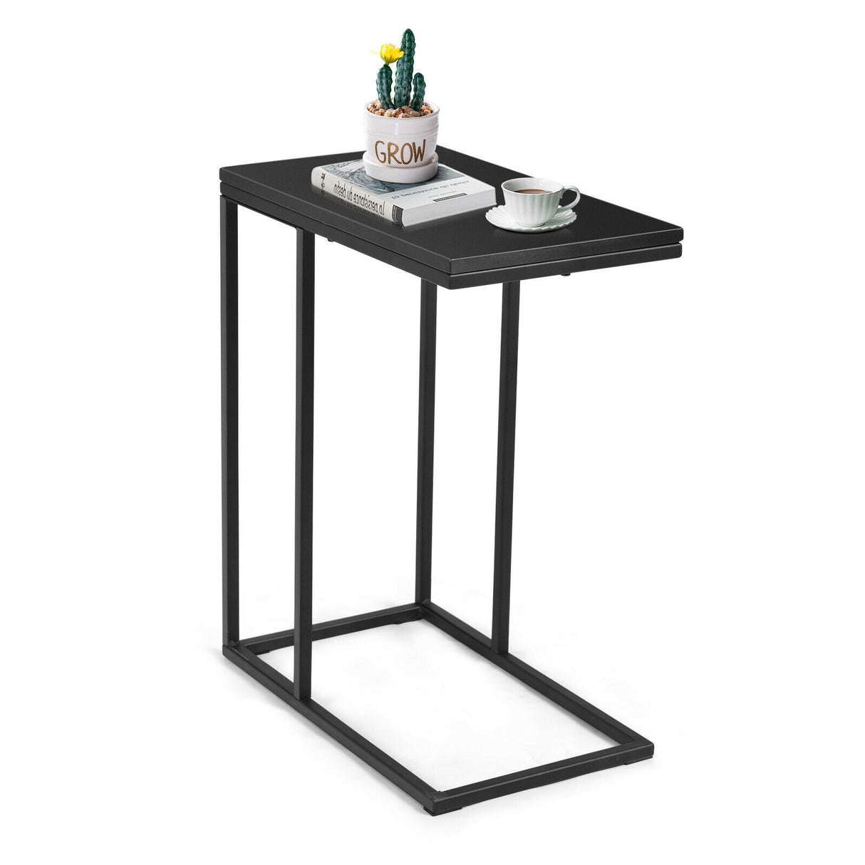 Industrial C-Shaped Narrow End Side Table & Rectangle Tabletop